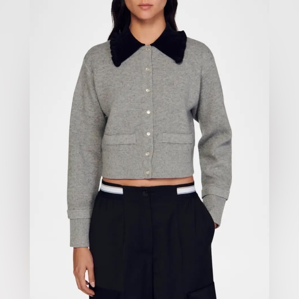 Sandro Etienne Ruffle Collar Crop Cardigan - Picture 2 of 7